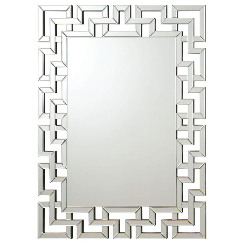 Forman 38 x 48 Inch Greek Motif Frameless Wall Mirror Silver