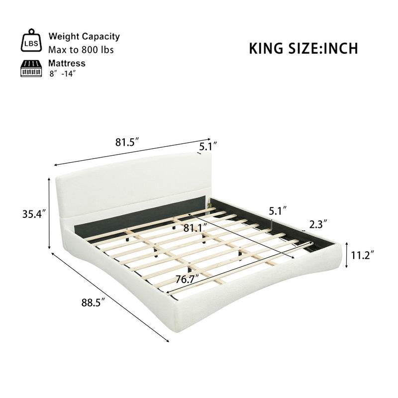 King Curved Upholstered Bed With Smart Ambient Lighting - Cream