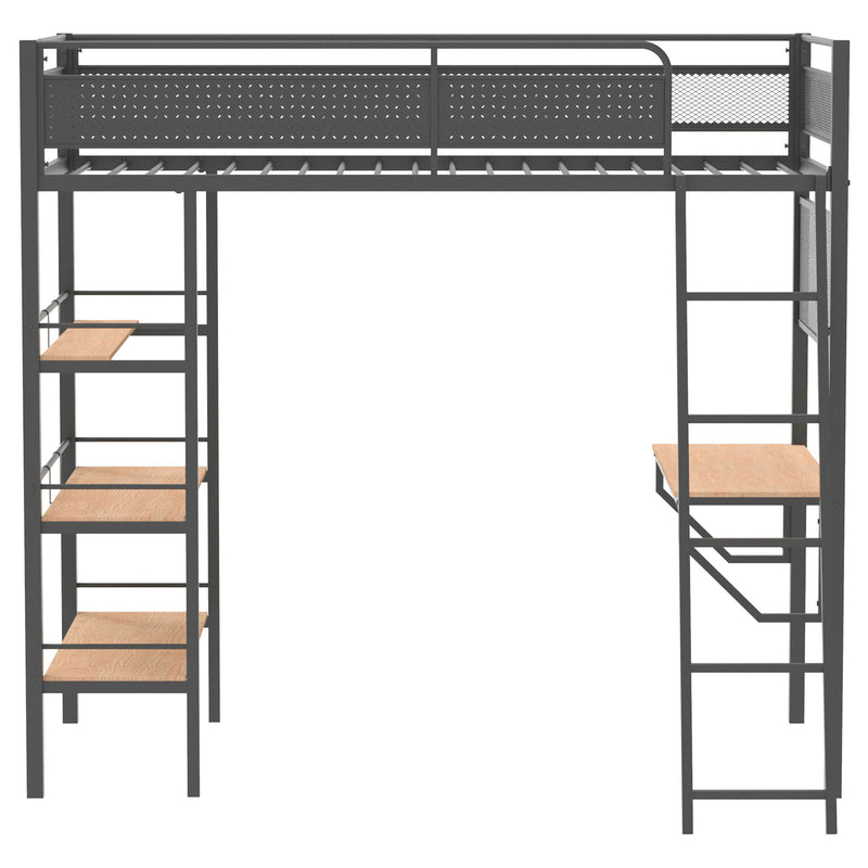 William - Twin Loft Bed 3 Shelf With Built In Desk - Matte Black