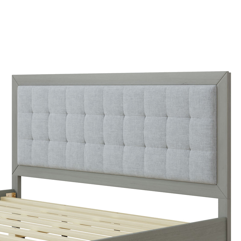 Mid Century Modern Platform Bed With Upholstered Headboard