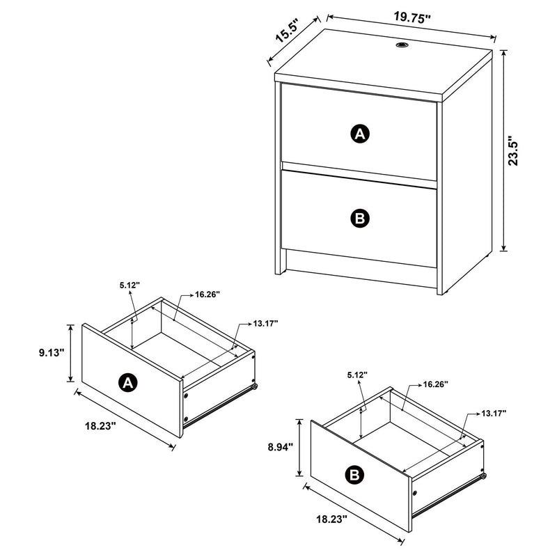 Westpark 2-drawer Nightstand LED Lights and USB Mango