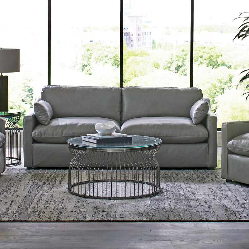 Grayson Leather Upholstered Sloped Arm Sofa Grey