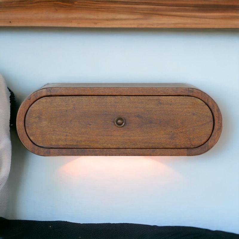 Wall Mounted Round Bedside Table - Chestnut