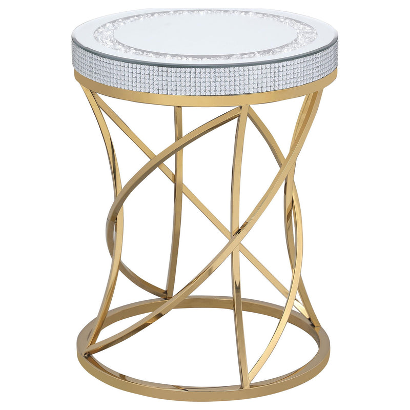 Elise 3-piece Round Mirror Top Coffee and End Table Set Gold