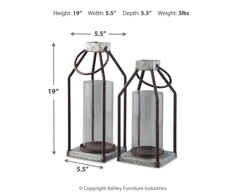 Diedrick - Lantern Set (Set of 2) - Gray / Black
