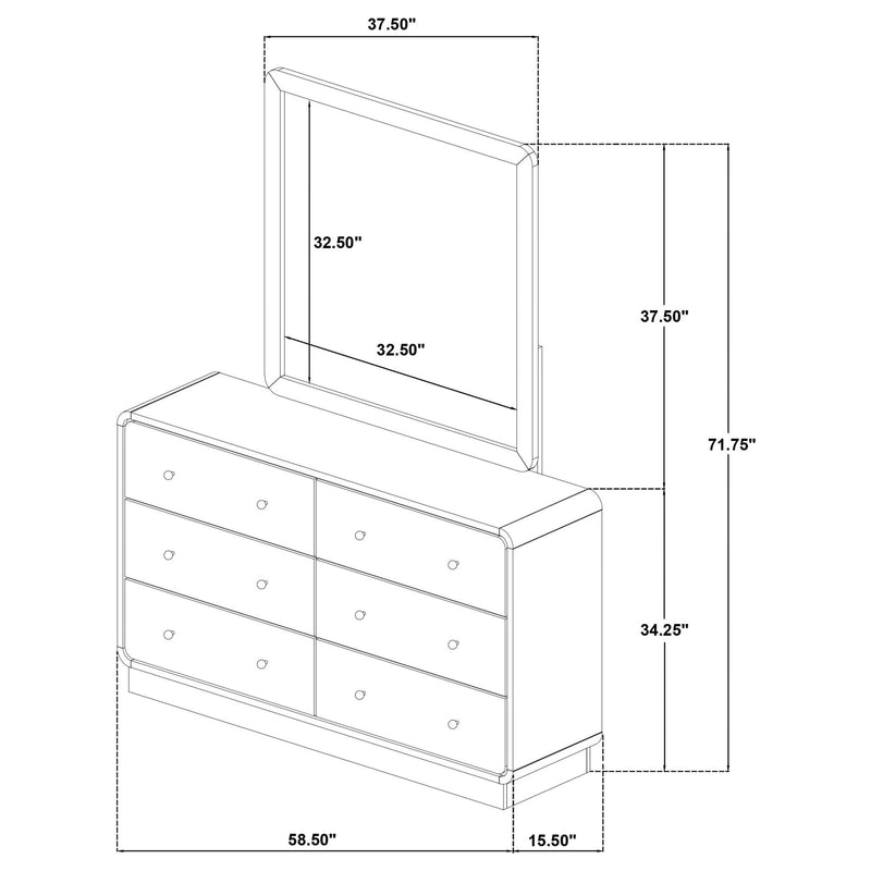 Cavelle 6-drawer Dresser and Mirror Black