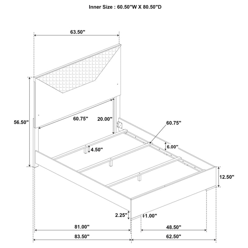 Ives Queen Panel Bed LED Headboard White High Gloss