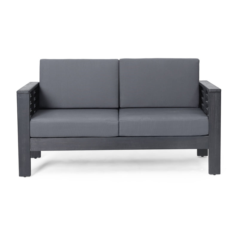 Acacia Wood Loveseat And Coffee Table Set With Cushions
