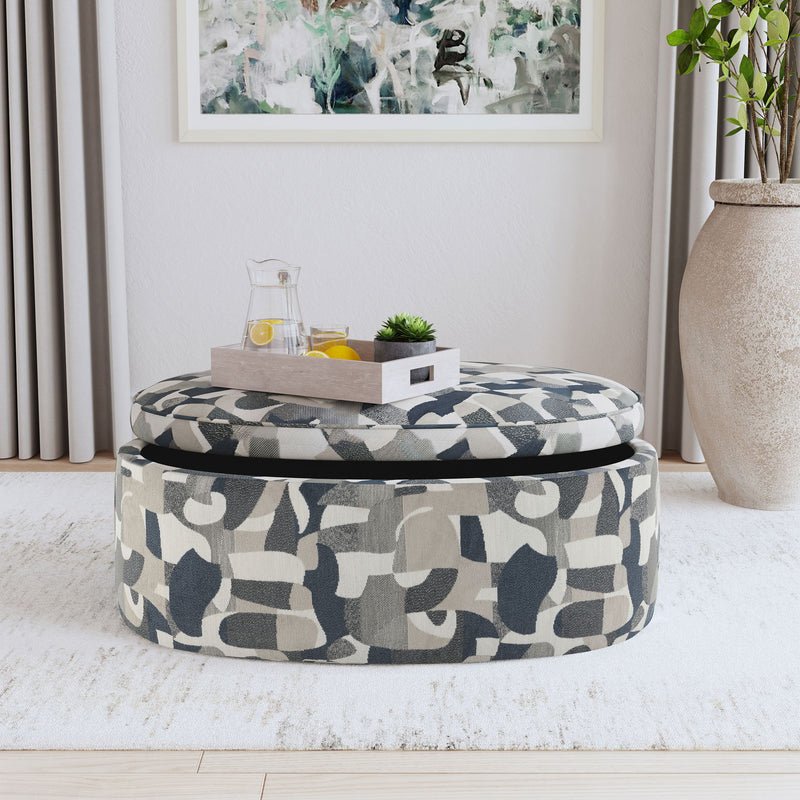 St. Helena - Oval Storage Ottoman With Removable Top - Indigo