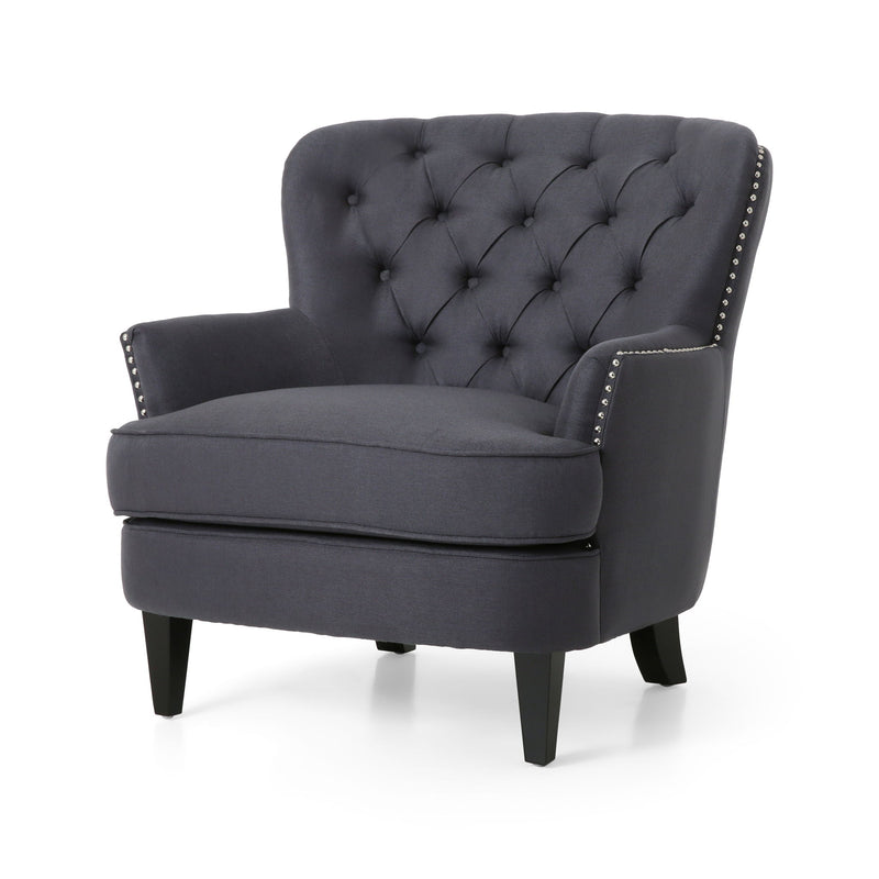 Enchante, Living Room Set With Tufted Back Club Chair And Ottoman - Gray