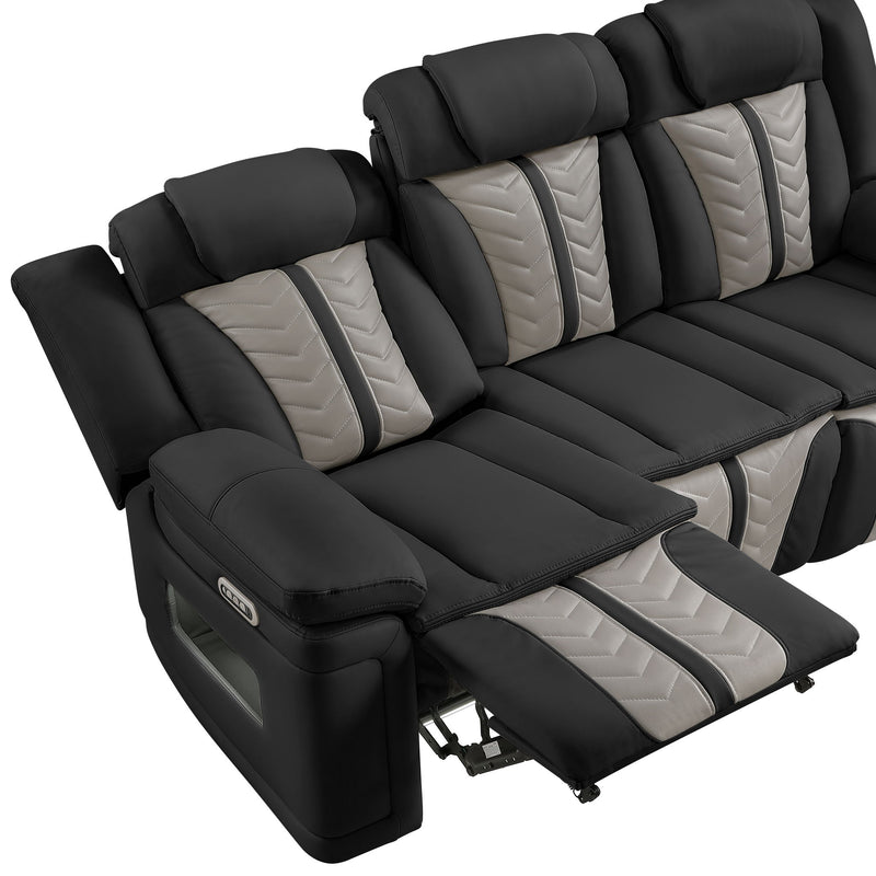 Cruiser - Power Reclining Sofa With Drop Down Table, Power Headrests, LED Lighting & Massage - Black / Beige