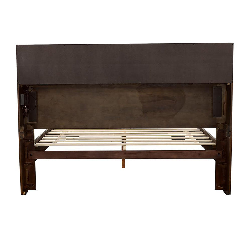 Queen Bed With Bookcase Headboard - Brown