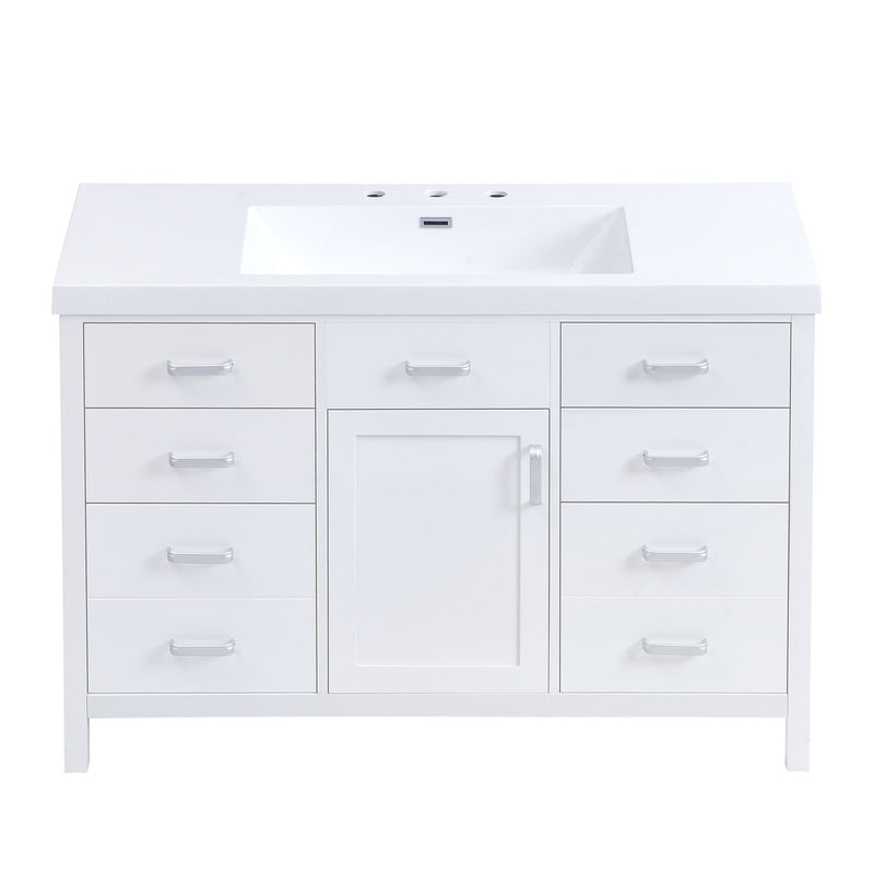 47.25" Modern Bathroom Vanity With Sink, Soft Close Single Door & 6 Drawers - White