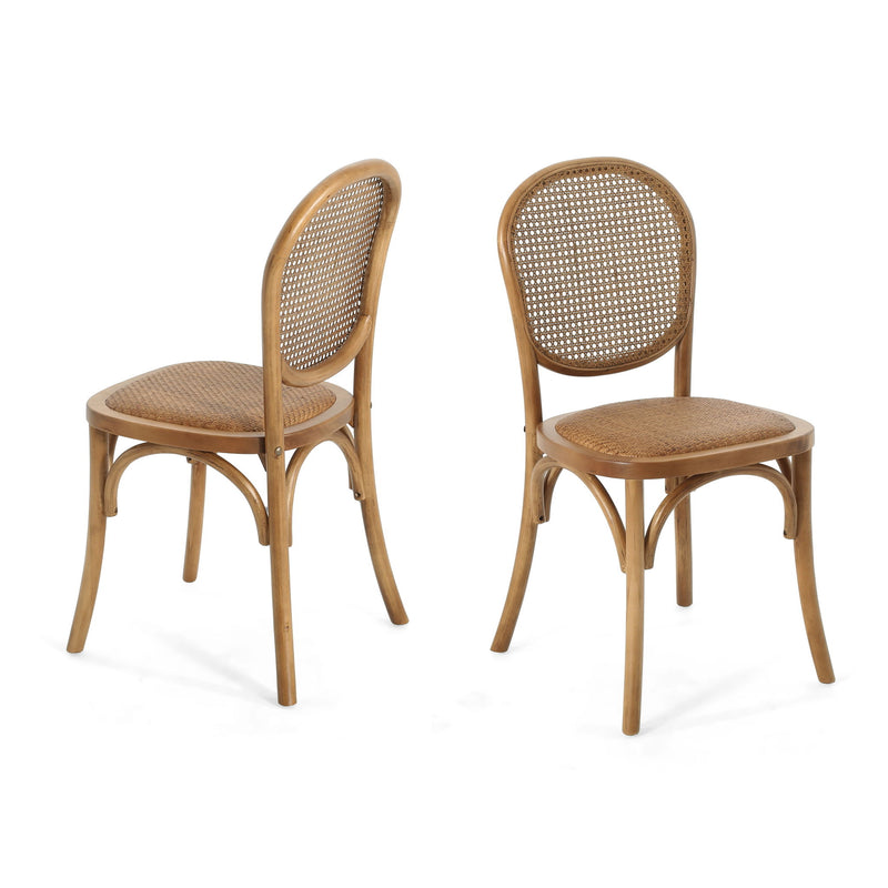 Oval Dining Table Set With 4 Birch Rattan Chairs - Brown / Light Brown