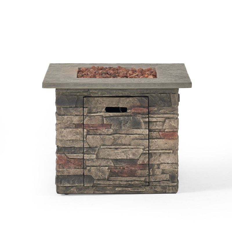 Classic Design Square Fire Pit With Top And 40, 000 Btu Heat Output - Stone Gray