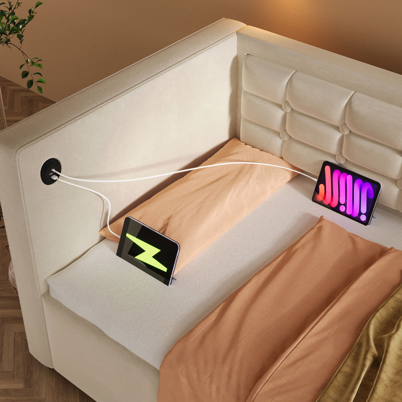 Upholstered Daybed With Hydraulic Storage And USB / Type - C Charging