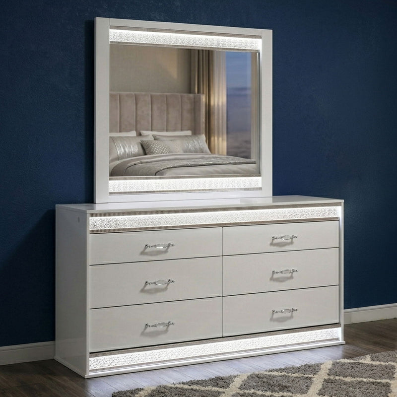 Glam - 6 Drawer Dresser & LED Lighting (Includes Dresser Only) - White