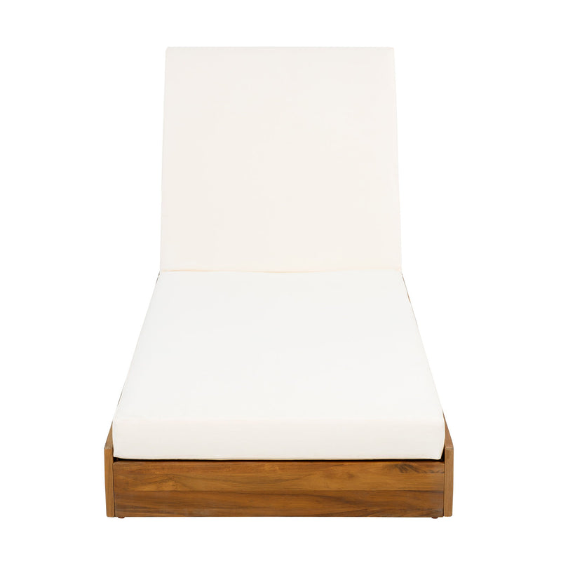 Premium Acacia Wood Lounge Chaise Set With Water Resistant Cushions, Adjustable Recline - Cream / Teak