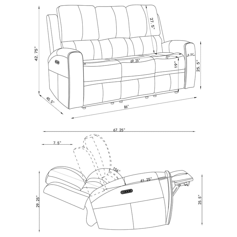 Brickston Triple Power Reclining Sofa Grey
