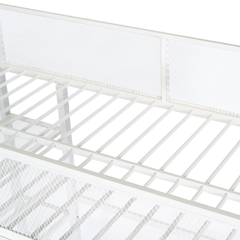 Twin Size Loft Bed With 4 Tier Shelves And Storage - White