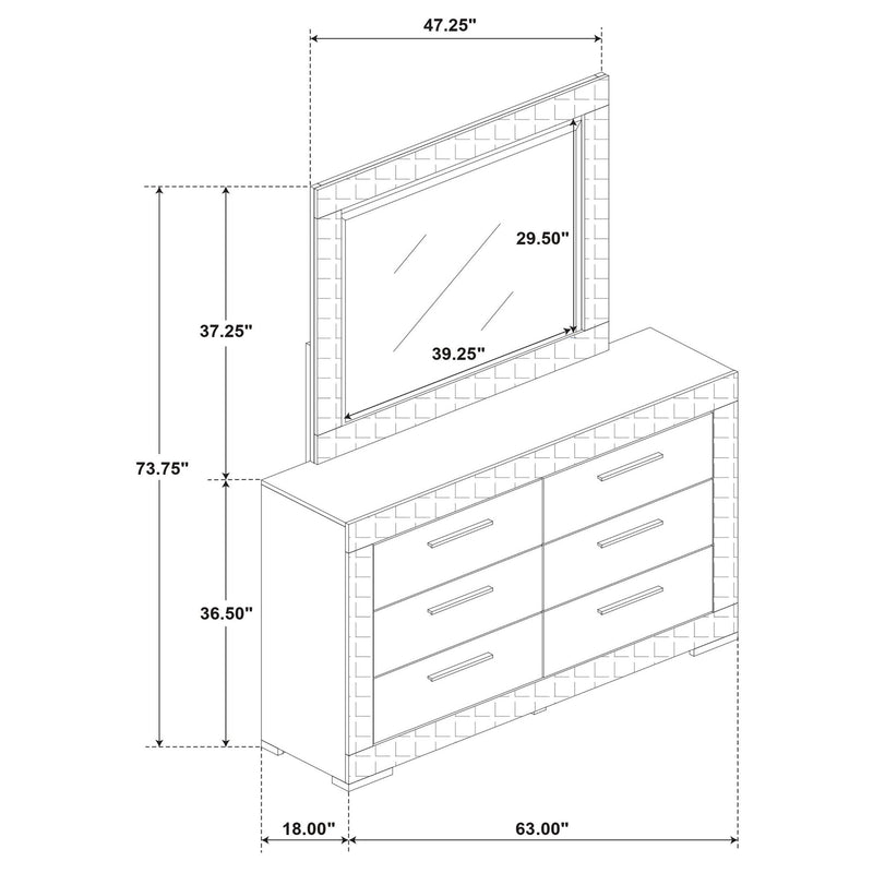 Ives 6-drawer Dresser and Mirror White High Gloss