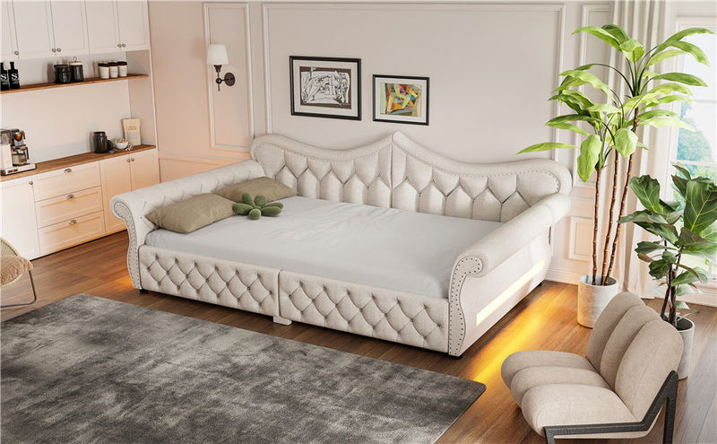 Upholstered Daybed With LED Lighting And Nailhead Trim