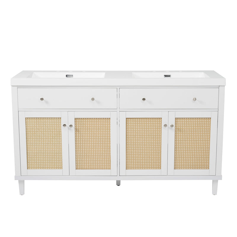 Bathroom Vanity With Double Sink, Large Storage Space - White