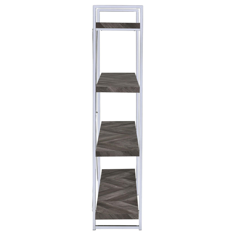 Grimma 63-inch 4-shelf Bookshelf Rustic Grey and Chrome