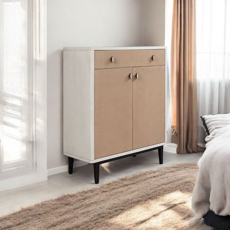 Bar Cabinet With Large Storage - White / Pecan