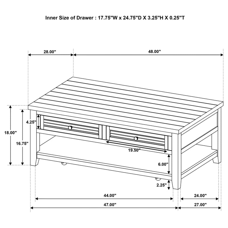 Sutter - 2 Drawer Rectangular Coffee Table - Dark Brown