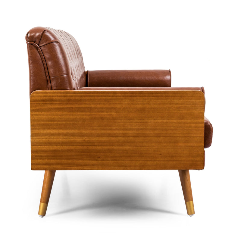 Adelaide - Tufted Sofa With Rolled Accent Pillows - Light Brown