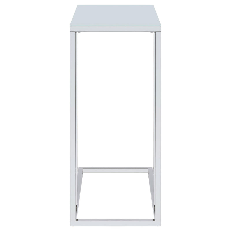 Stella White Glass Top C-Shaped Sofa Side Table Chrome