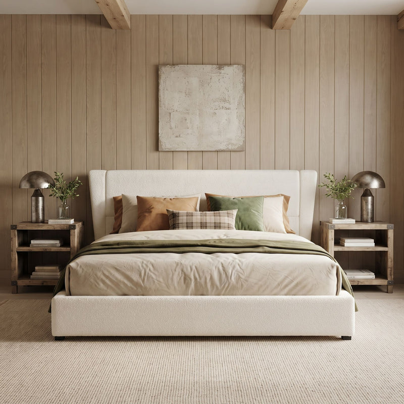 Upholstered Wingback Platform Bed Frame, No Box Spring Needed
