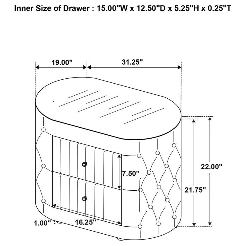Sonya - 2-Drawer Upholstered Nightstand Bedside Table - Ivory