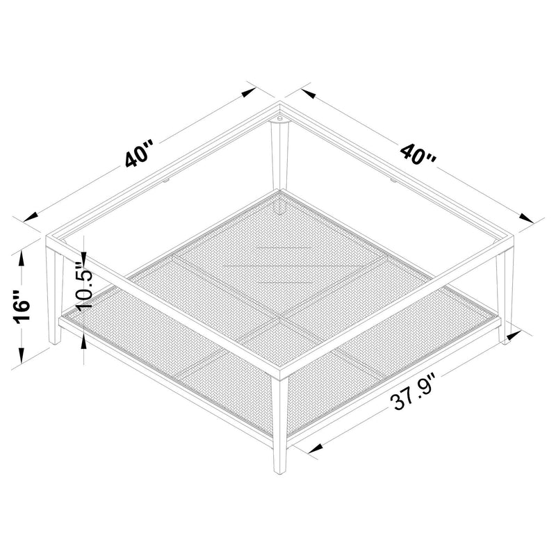 Amherst Glass Top Metal with Cane Shelf Coffee Table Black