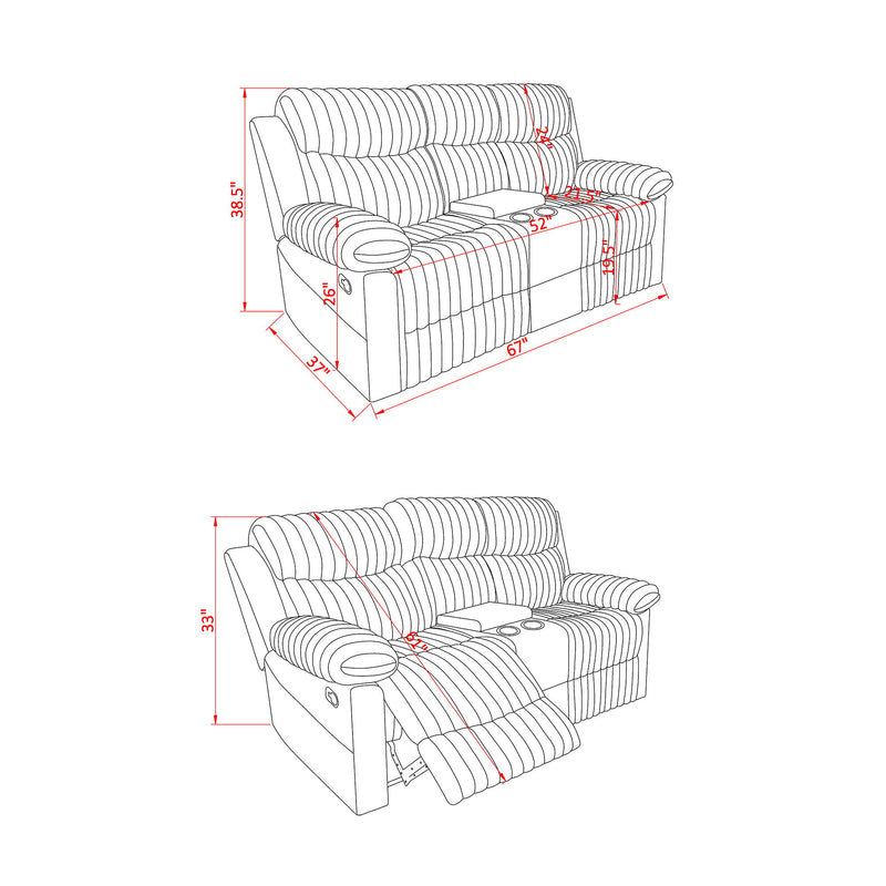 Bruni - Console Reclining Loveseat With Manual Recline And Rich Upholstery - Brown
