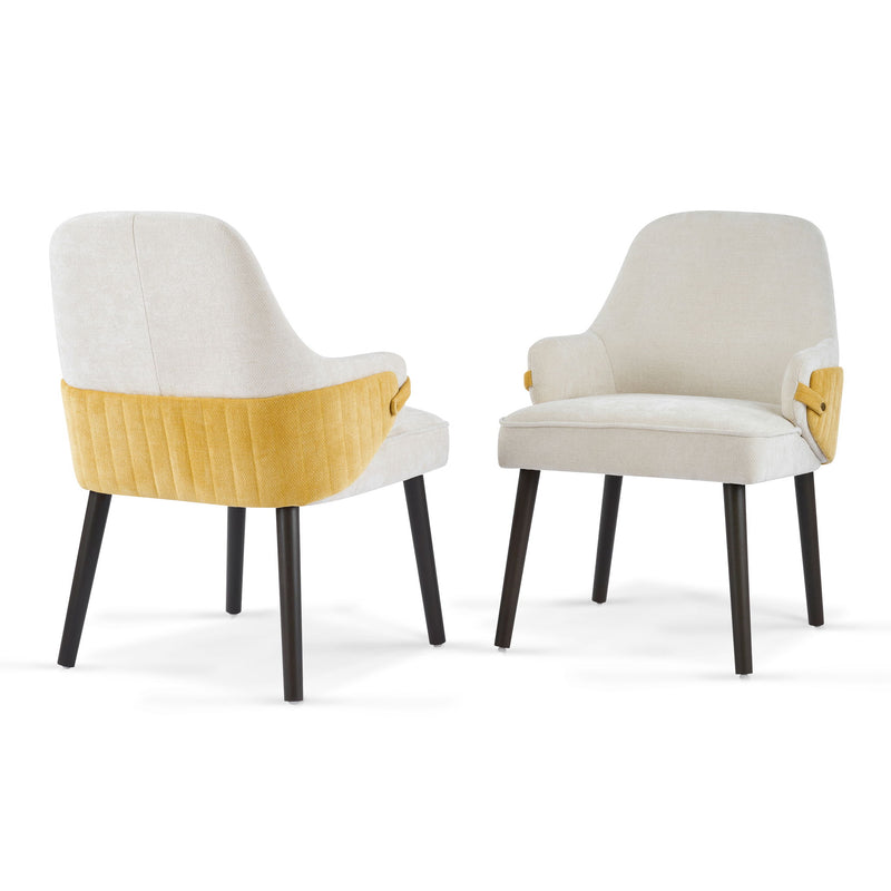 Indoor Dining Chair (Set of 2) With Sturdy Frame - Beige / Yellow