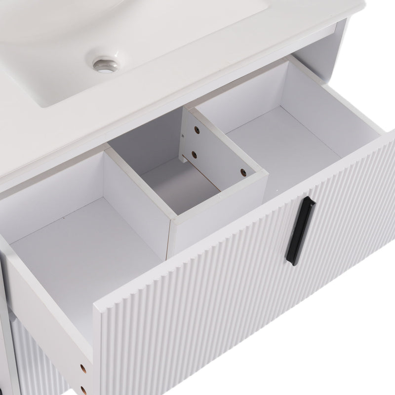 Bathroom Vanity With Ceramic Sink, Fluted Design
