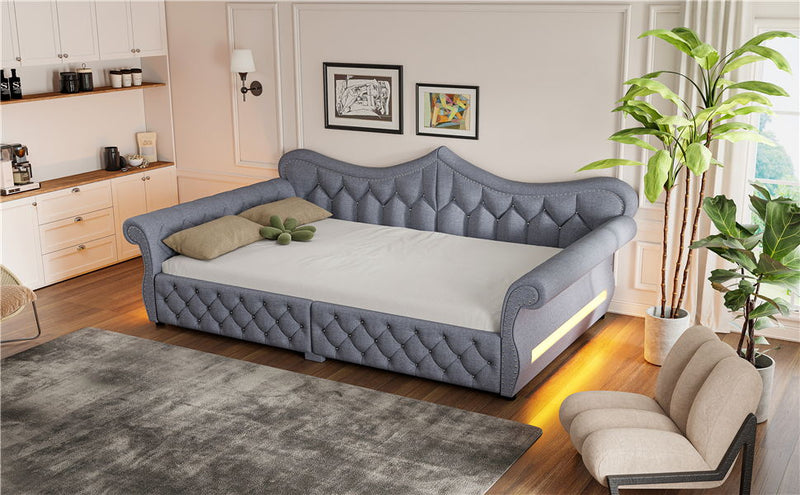 Upholstered Daybed With LED Lighting And Nailhead Trim