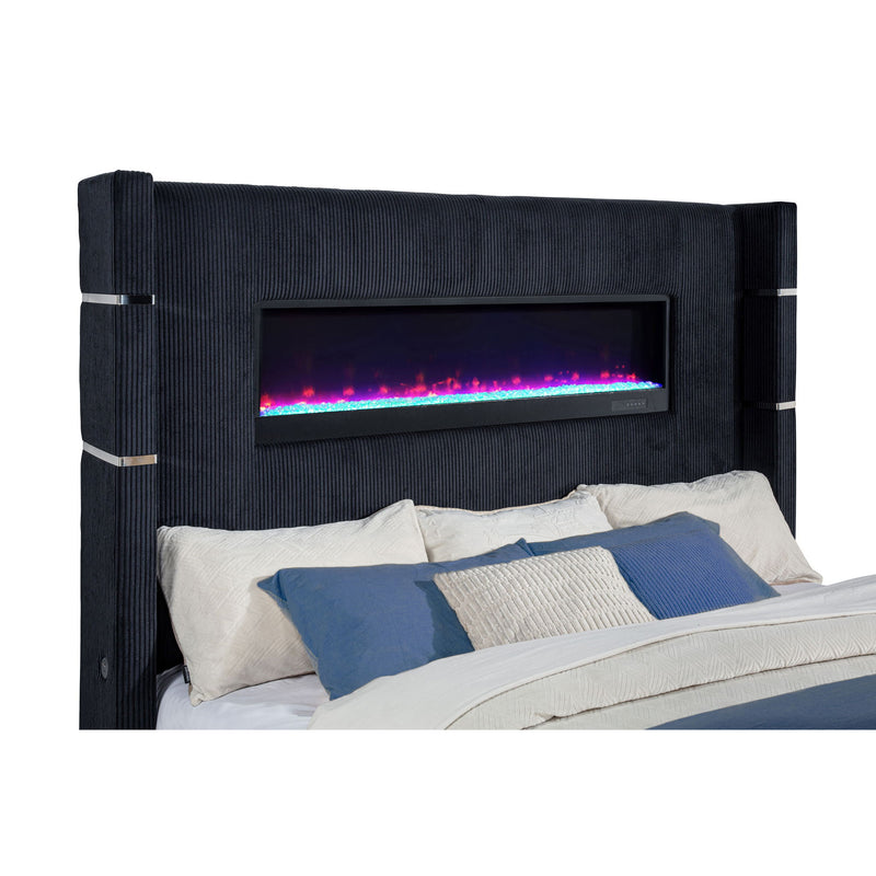 Judah - Eastern King Wingback TV Bed With Motorized Lift And Flame Visualizer - Black