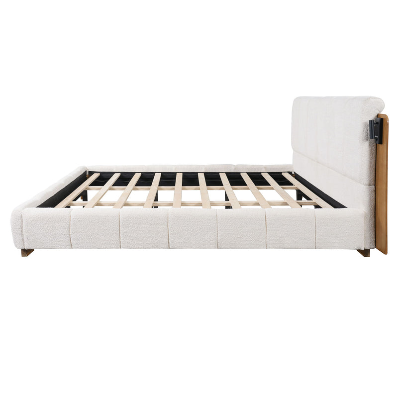 Modern Upholstered Platform Bed Frame With Built-In Reading Lights