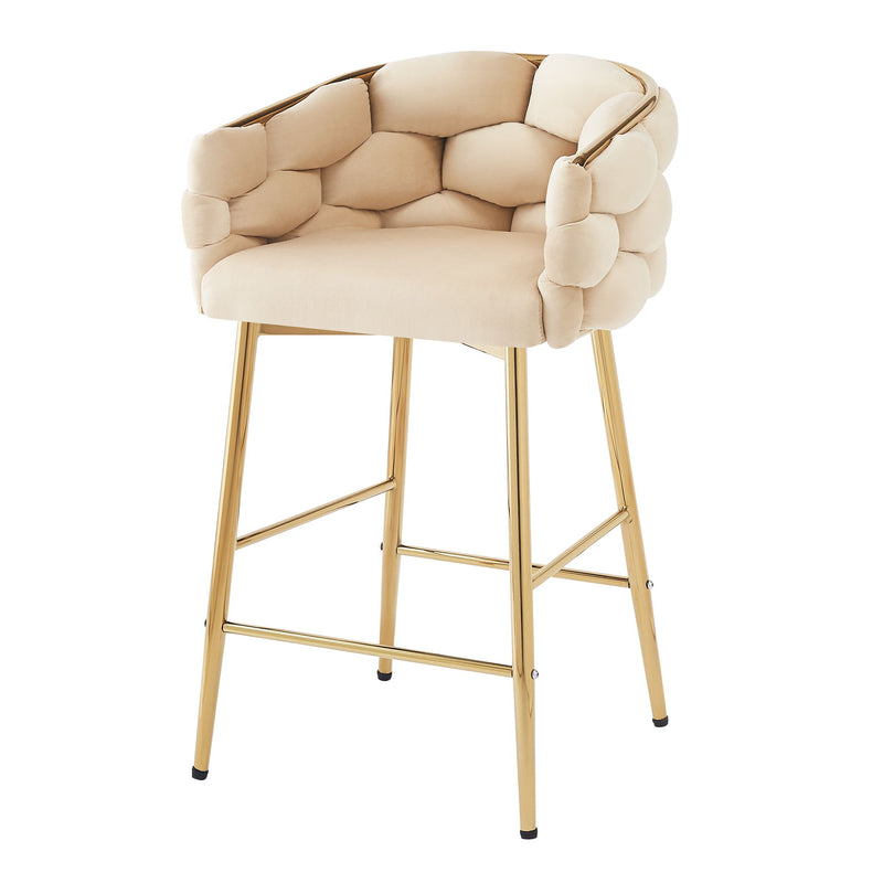 Modern Counter Stools (Set of 2) Counter Stools With Iron Frame, Soft Back And Cushion, Footrest, Suitable For Kitchen - Beige