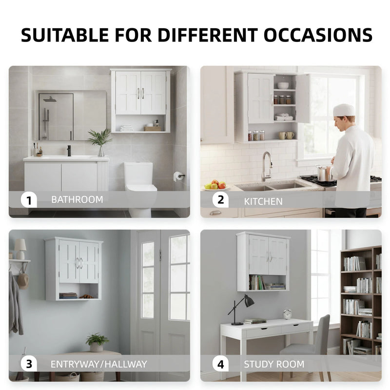 Multi Functional Wall Mounted Cabinet With Adjustable Shelves For Bathroom
