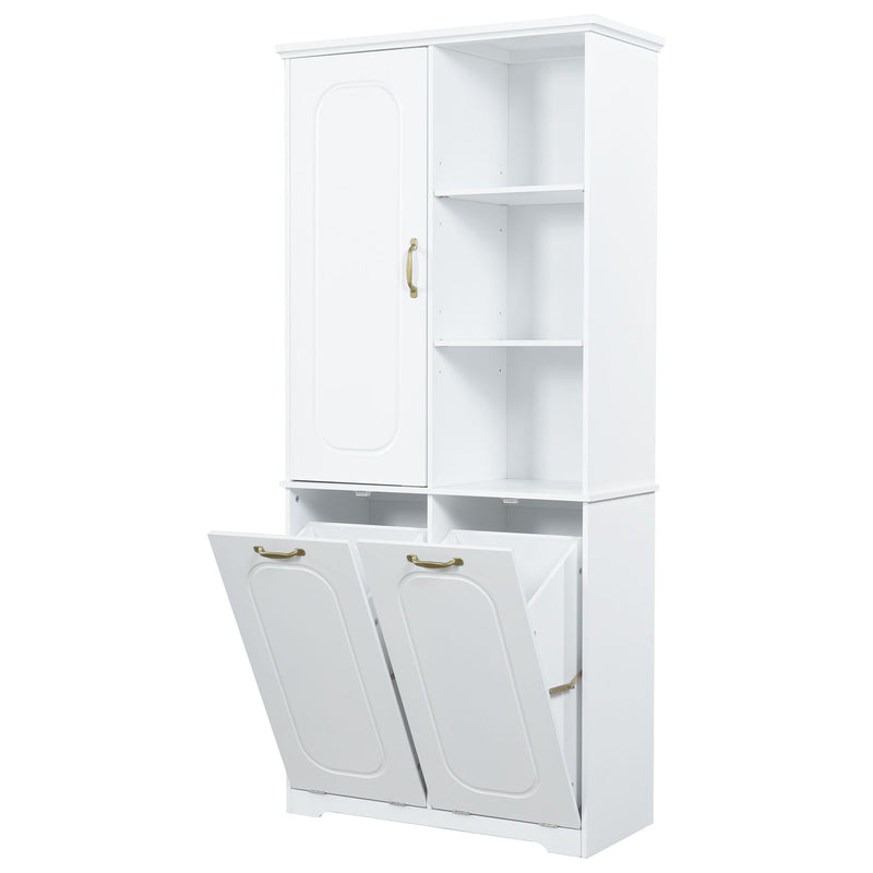 Freestanding Tall Storage Cabinet With 2 Tilt Out Hampers