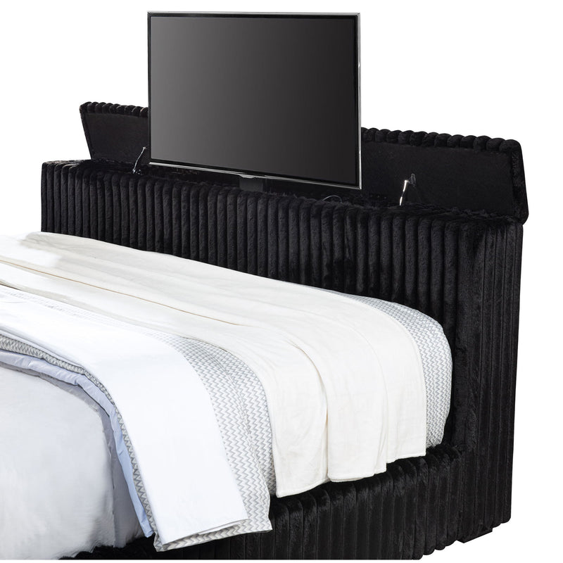 Lyman - Eastern King Wingback TV Bed With Integrated TV Lift And Power Strip - Black