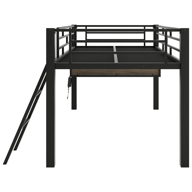 Gaming - Twin Loft Bed With Desk And LED - Black