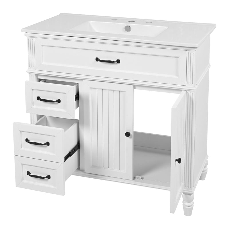 Bathroom Vanity With Sink, 2 Doors 2 Drawers, Freestanding Design