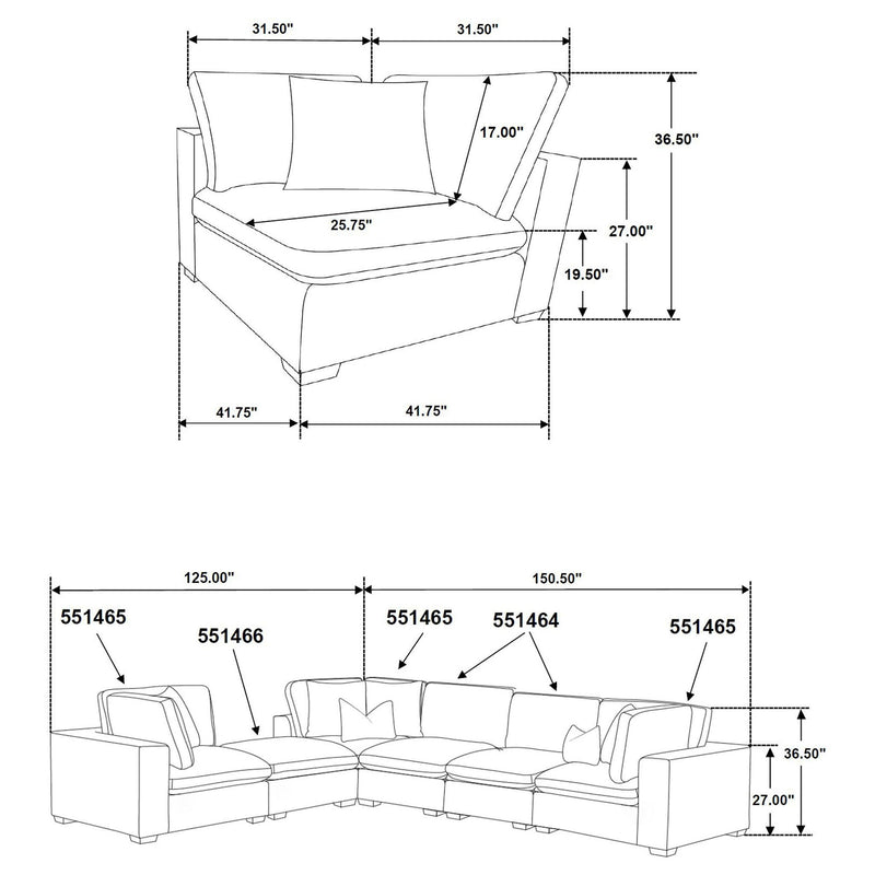 Lakeview 5-piece Upholstered Modular Sectional Chocolate