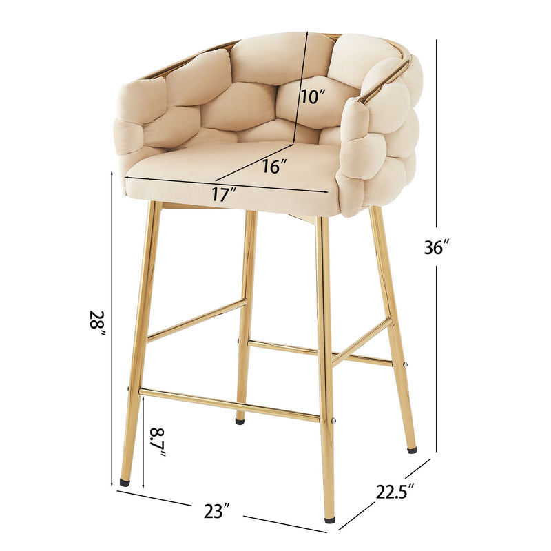 Modern Counter Stools (Set of 2) Counter Stools With Iron Frame, Soft Back And Cushion, Footrest, Suitable For Kitchen - Beige