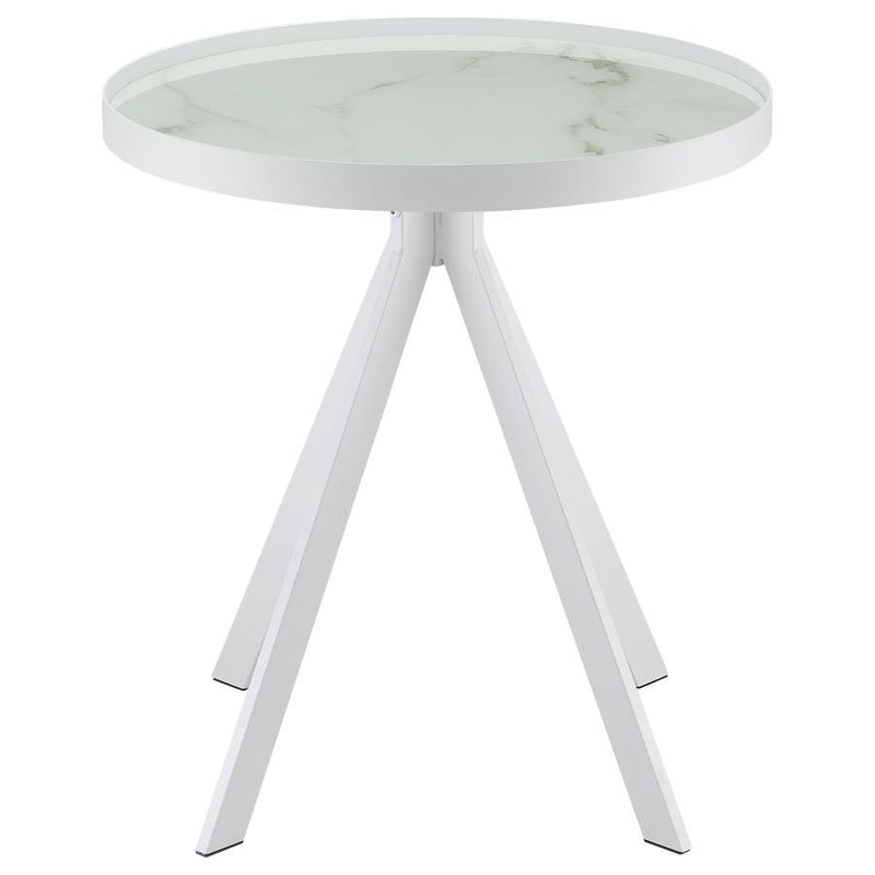 Briggs - Round Marble Printed Glass Top End Side Table